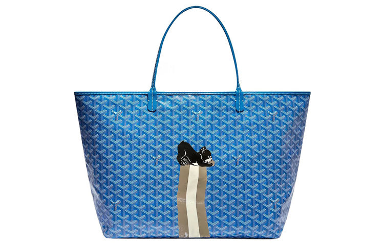 GOYARD Saint Louis Canvas With Calfskin Combo Bag Tote One Shoulder Handbag Large Size Unisex Sky Blue