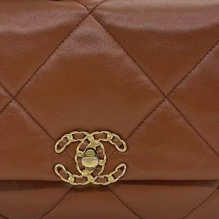 CHANEL 19Bag Lambskin Shoulder Bag Crossbody Bag Large Size Women's Brown