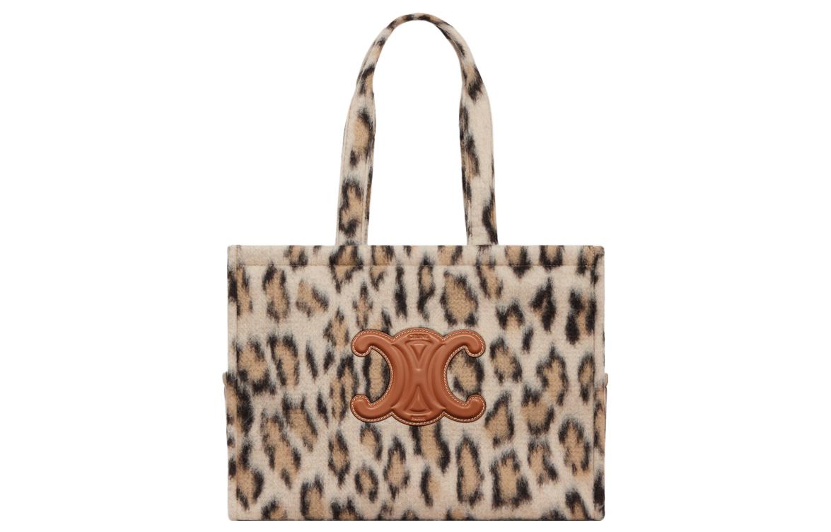 CELINE Fabric With Calfskin Trim Tote Bag Shopping Bag Handbag Large Size Women's Brown