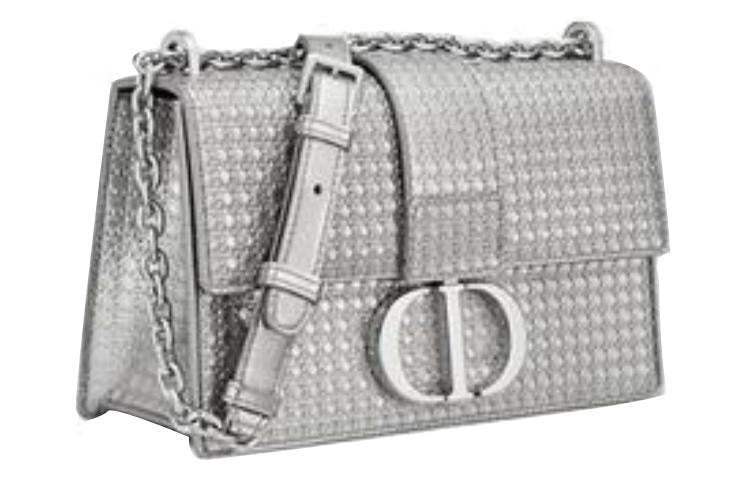 DIOR 30 Montaigne Cow Leather Chain Bag Shoulder Bag Crossbody Bag Women's Silver