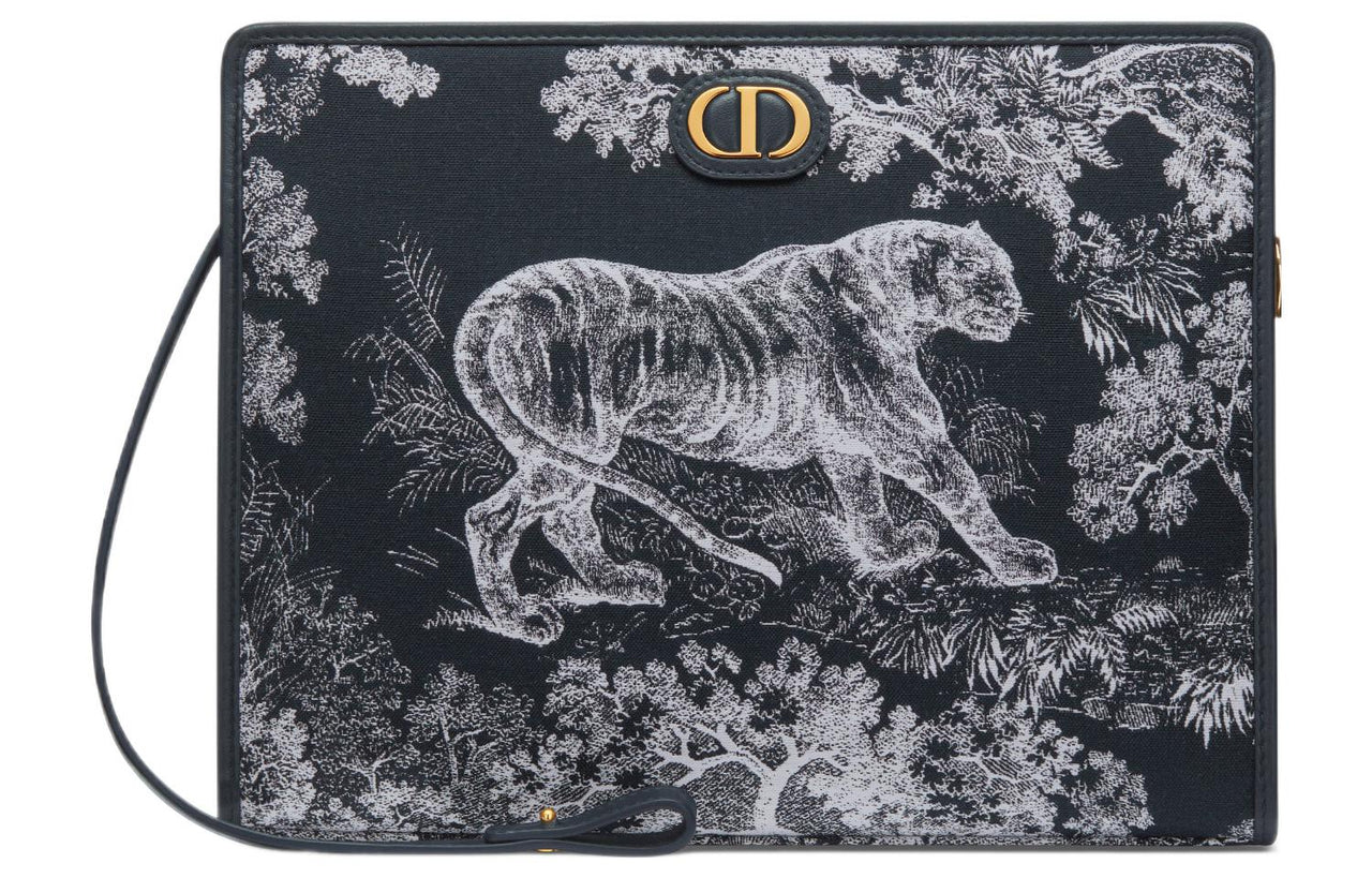 DIOR 30 Montaigne Reverse Yuji Print Clutch Medium Size Women's White/Blue