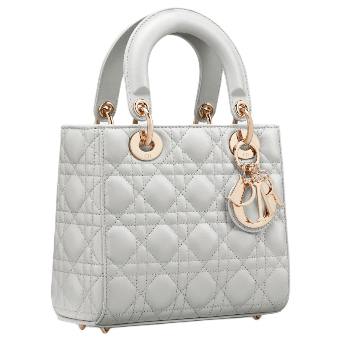 DIOR Lady Dior Wicker Pattern Lambskin Lady Dior Bag, Shoulder Bag, Crossbody Bag, Handbag Trumpets Women's Cloud Gray