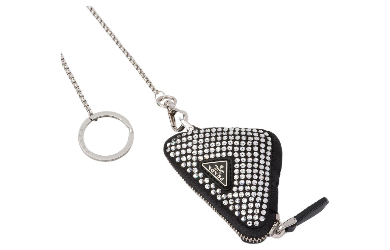 PRADA Crystal Satin With Textile One Shoulder Crossbody Clutches Mini Women's