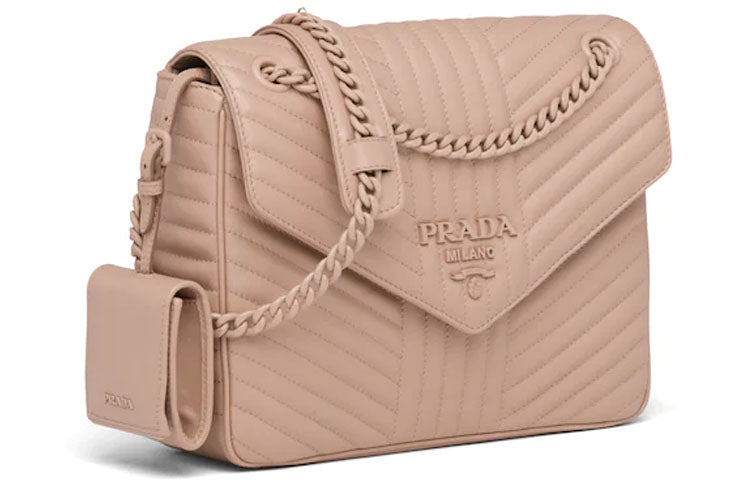 PRADA Diagramme Cow Leather Shoulder Bag Women's Nude Pink
