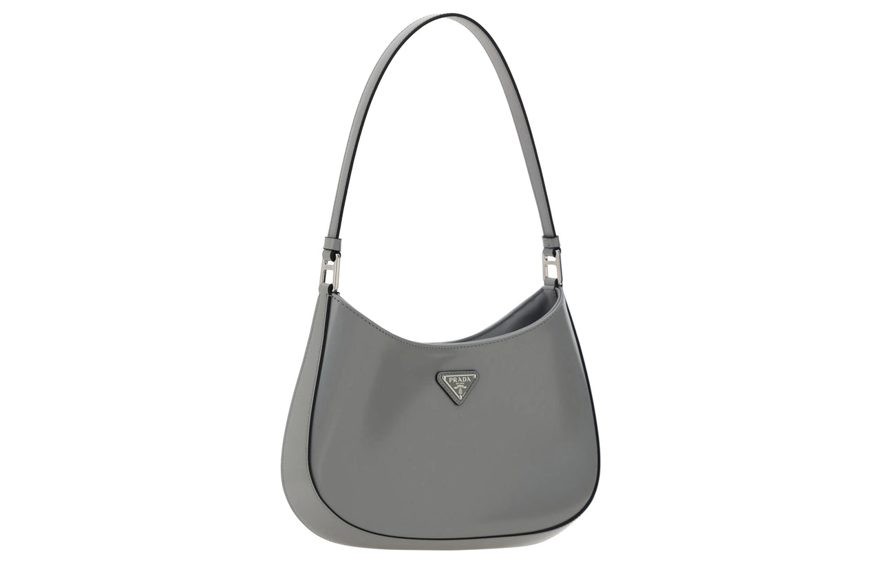 PRADA Cleo Shiny Leather Crescent Bag Handbag Shoulder Bag Women's Gray