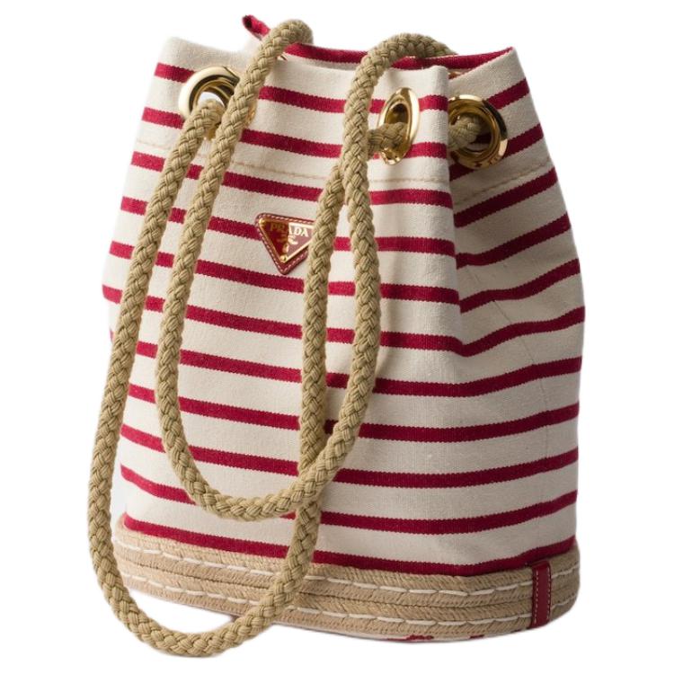 PRADA Cotton Bucket Bag, Handbag, Shoulder Bag Small Size Women's Pomegranate Yellow & Red