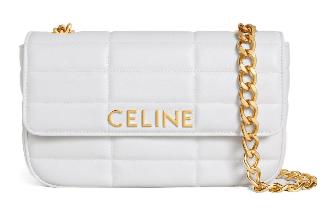 CELINE Cow Leather Crossbody Bag, Shoulder Bag Women's Arctica White