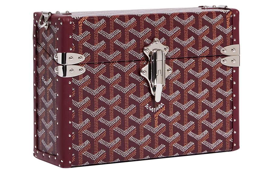 GOYARD Cassette Canvas With Leather Trim TRUNK Hard Case With Crossbody Bag Unisex Burgundy