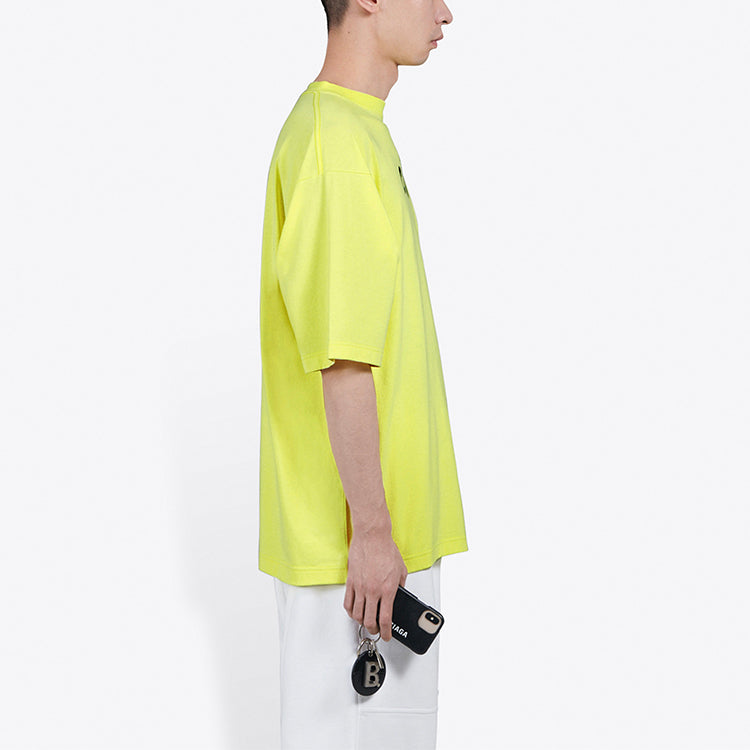 Men's Balenciaga Crew Alphabet Printing Short Sleeve Fluorescent Green 620969TIVG97072