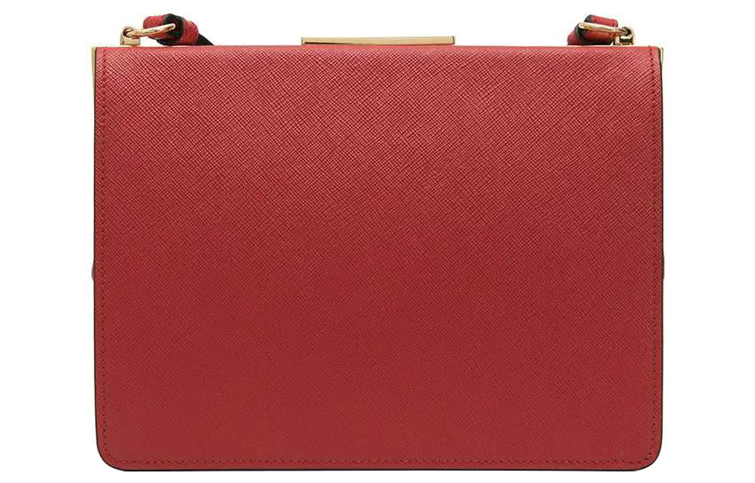 PRADA Cross Grain Cow Leather Crossbody Bags Shoulder Bags Medium Size Women's Red
