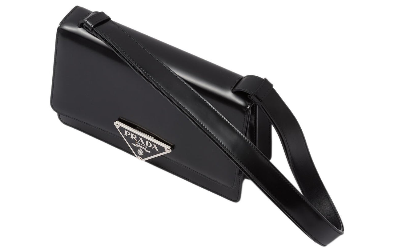 PRADA Brushed Leather Shoulder Bag Crossbody Bag Women's Black