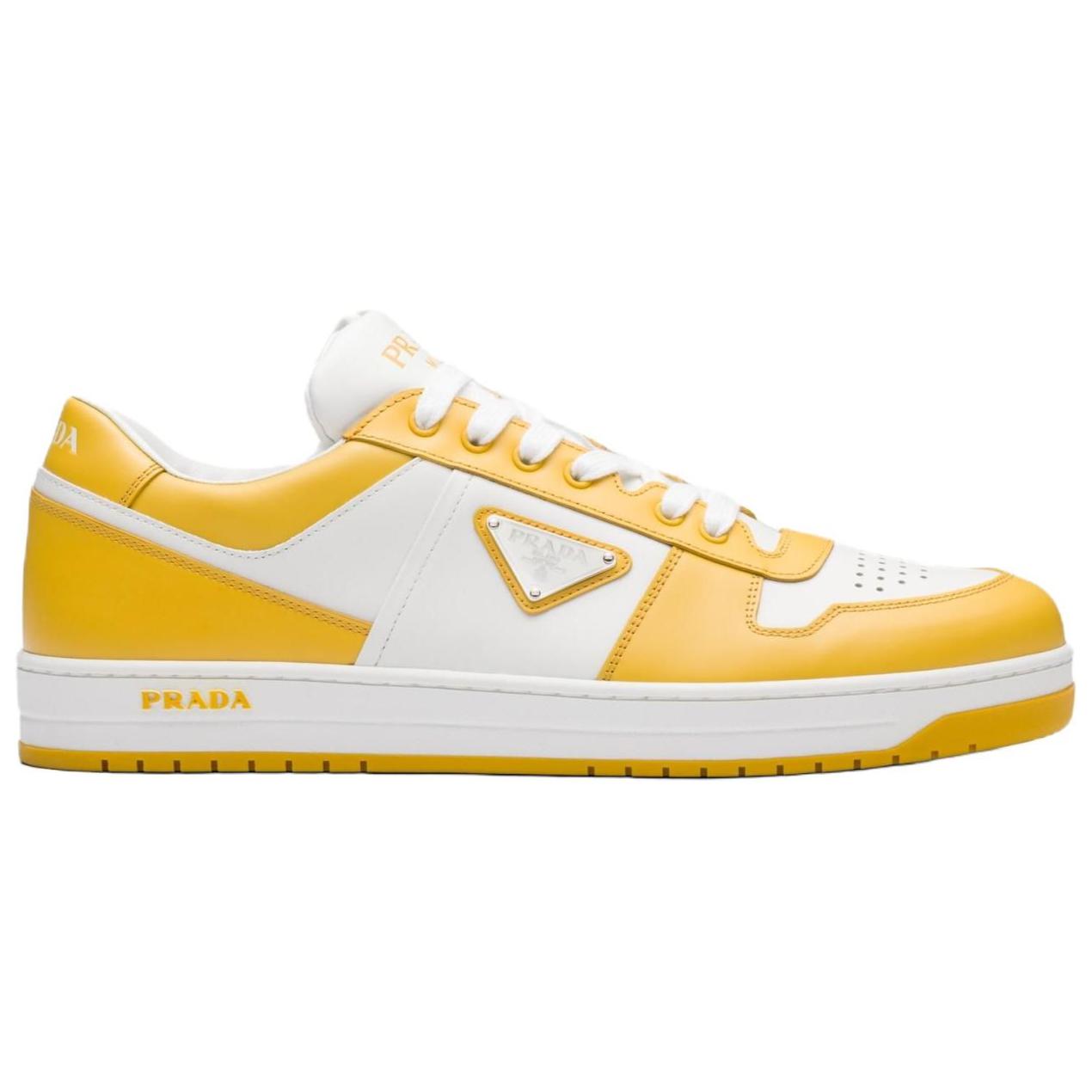 PRADA Downtown Low Top Sneakers Leather White Yellow Sun