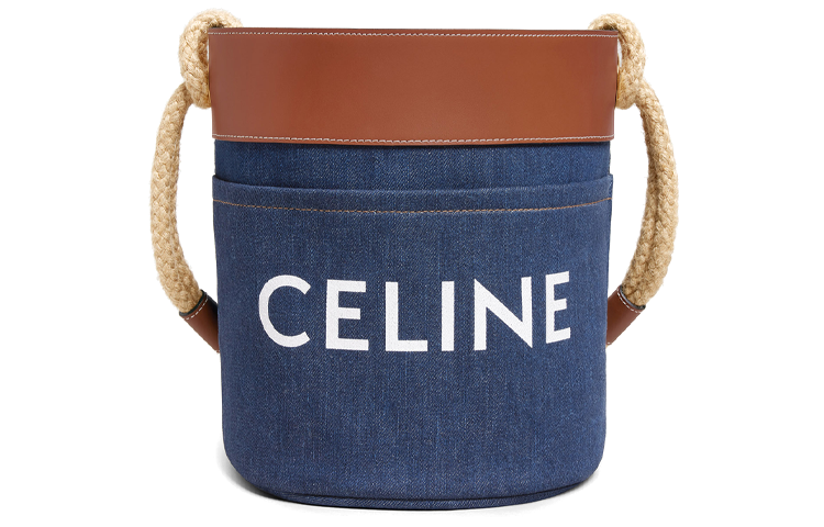 CELINE Denim With Cow Leather Bucket Bag, Handbag, Shoulder Bag, Crossbody Bag Women's