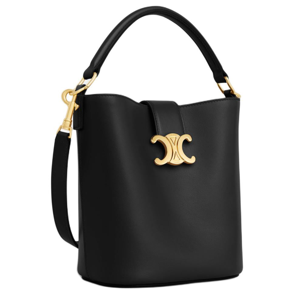 CELINE Cow Leather Bucket Bag, Shoulder Bag, Crossbody Bag, Handbag Trumpets Women's Black