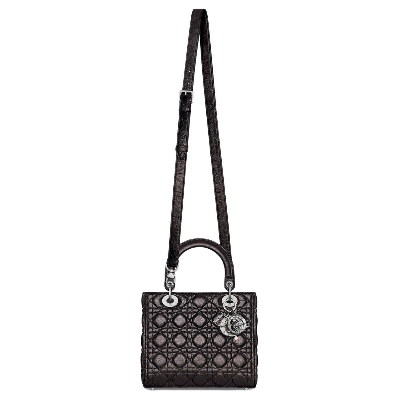 DIOR Lady Dior Calfskin One Shoulder Handbags Medium Size Women's Black