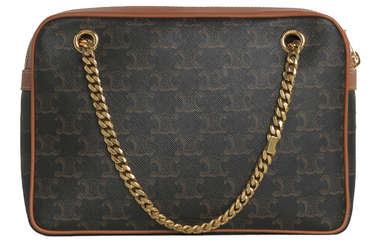 CELINE CANVAS Cow Leather Chain Bag Crossbody Bag Shoulder Bag Medium Size Women's Tawny