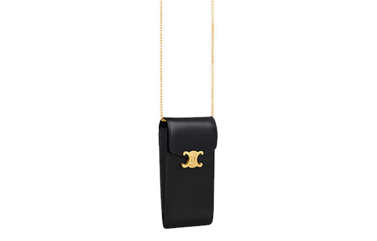 CELINE Cow Leather Shoulder Bag, Crossbody Bag, Cell Phone Pouch Regular Women's Black