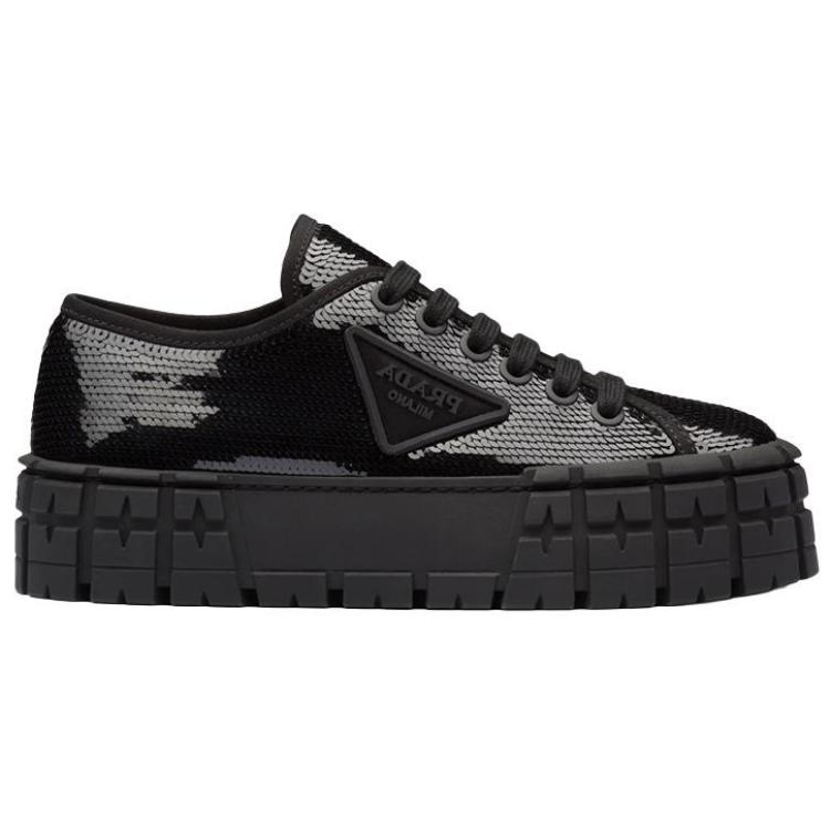PRADA Double Wheel Sequin Sneakers 'Black' Women's