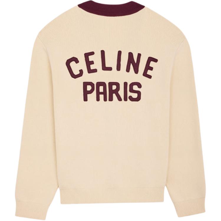 CELINE Cardigan 'Ecru/Burgundy'