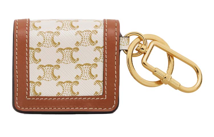 CELINE Cow Leather Eco-Friendly Key Pouch With Earphone Case Women's Brown