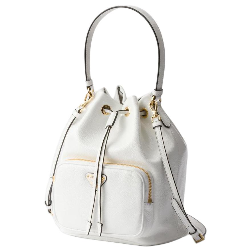 PRADA Duet Leather Bucket Bag Shoulder Bag Crossbody Bag Handbag Women's White