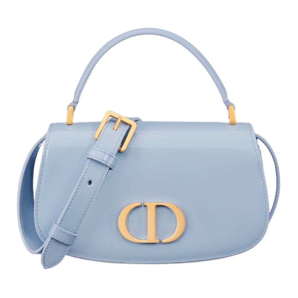 DIOR 30 Montaigne Patent Leather Cowhide Shoulder Bag Crossbody Bag Handbag Small Size Women's Light Blue