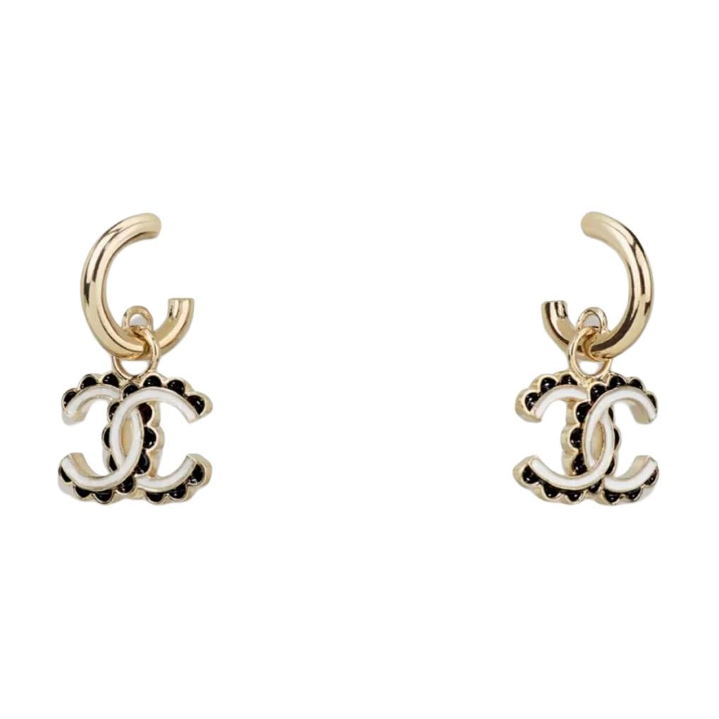CHANEL Earrings Women's Black White