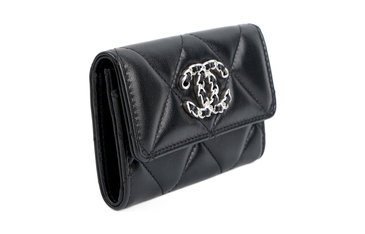 CHANEL 19Bag Sheepskin Coin Purse Wallets Card Holders Women's Black