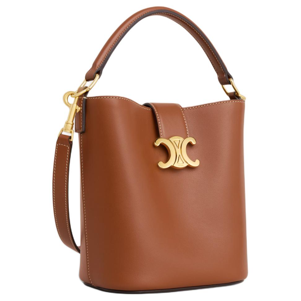CELINE Cow Leather Bucket Bag, Handbag, Shoulder Bag, Crossbody Bag Trumpets Women's Tawny
