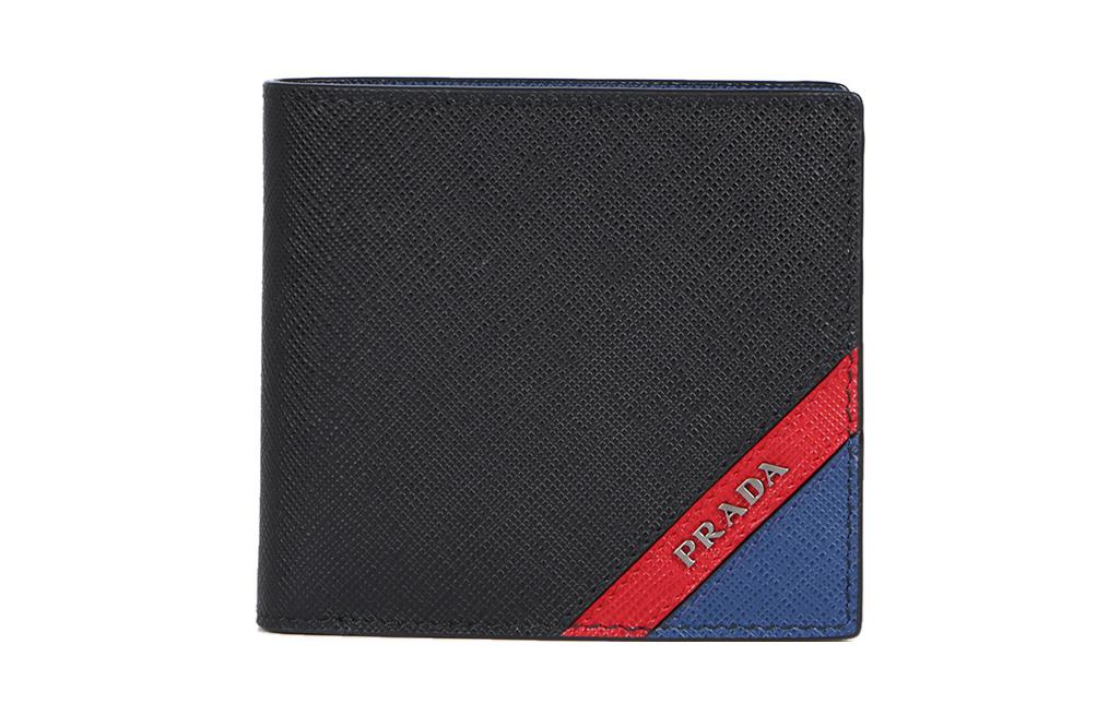 PRADA Cow Leather Card Holder Wallet Regular Men's Black/Blue
