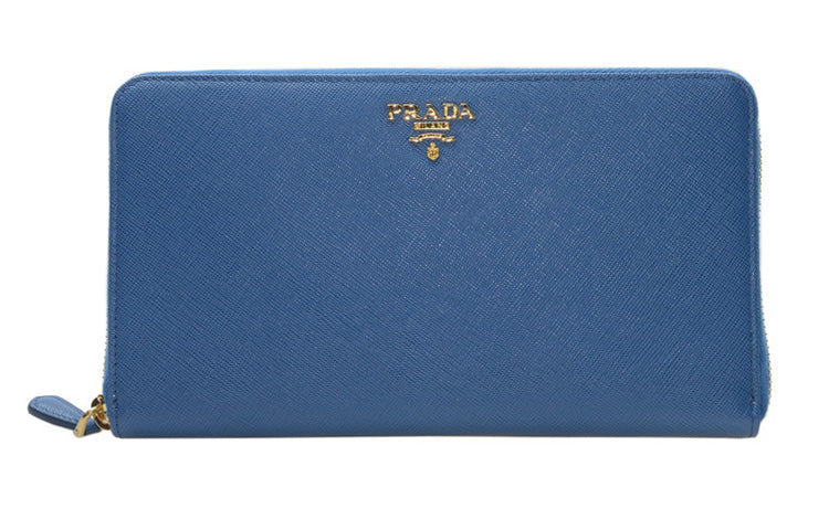 PRADA Cow Leather Clutches Wallets Large Size Women's Marine Blue