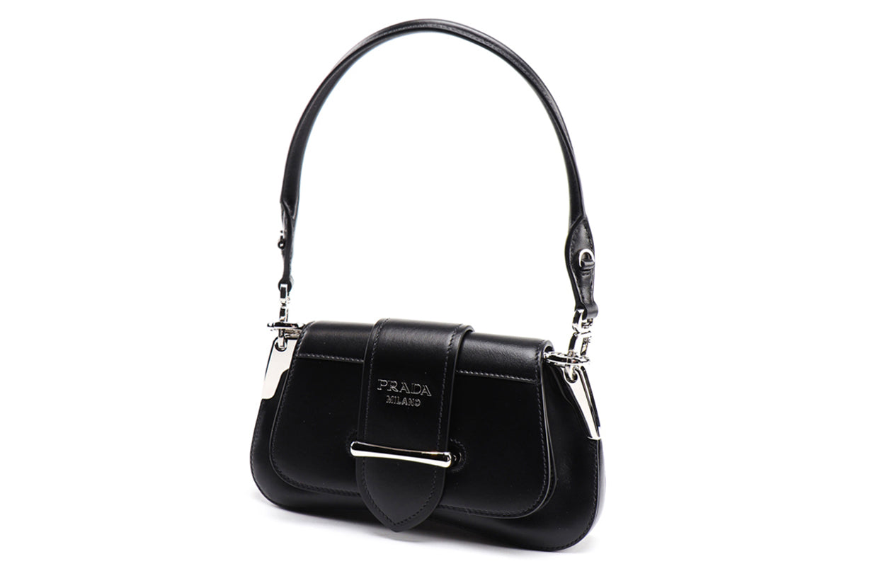 PRADA Cow Leather One Shoulder Handbag Women's Black