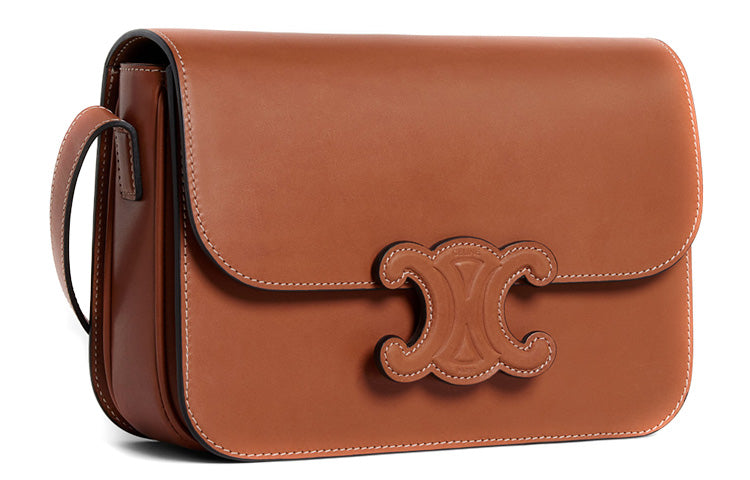 CELINE Cow Leather Crossbody Bags Shoulder Bags Medium Size Women's Tawny