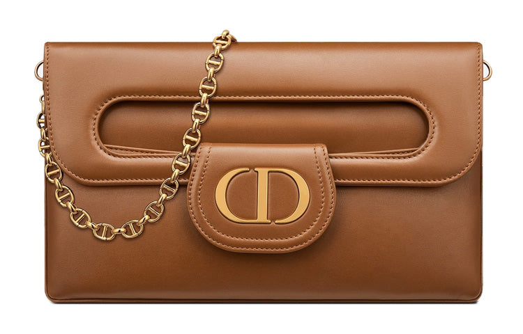 DIOR Cow Leather Handbag Shoulder Bag Medium Size Women's Cognac