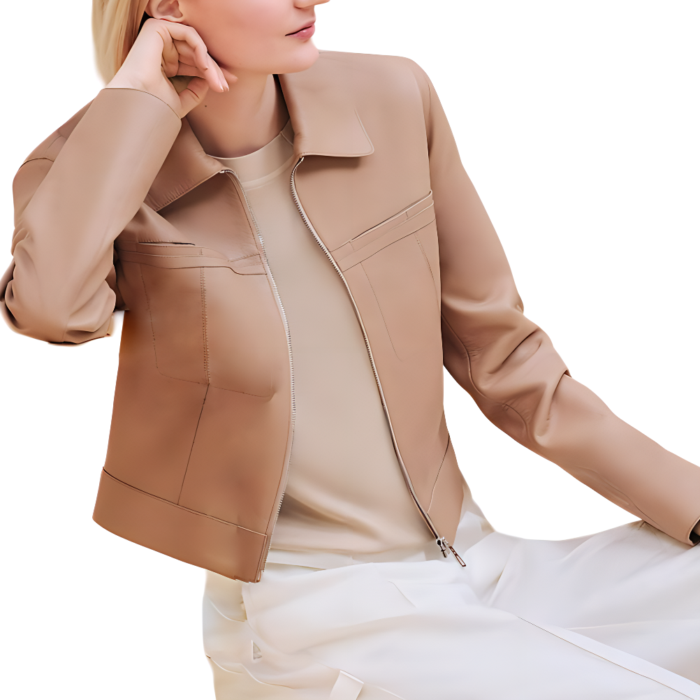 HERMES FW24 Leather Jacket Women's Beige Camel