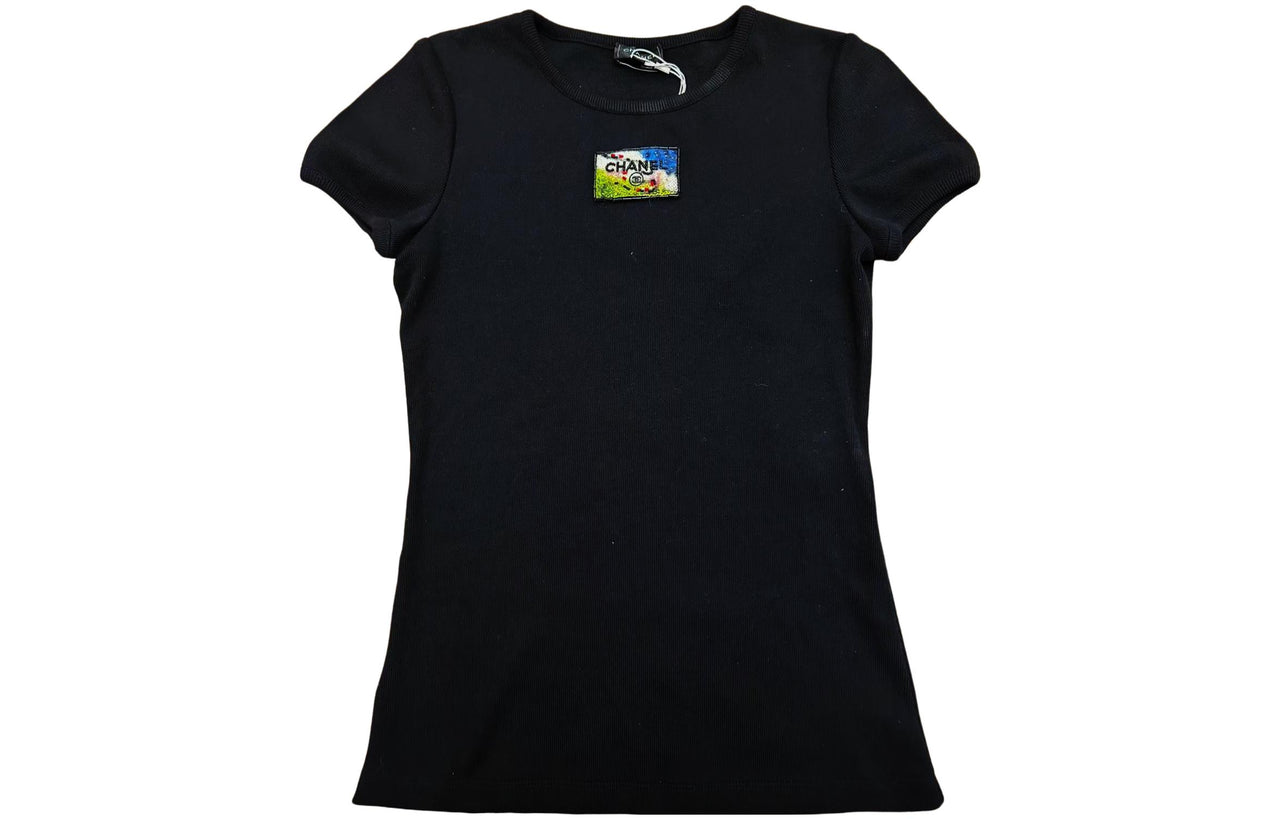 CHANEL 1986 1988 Logo beaded T shirt