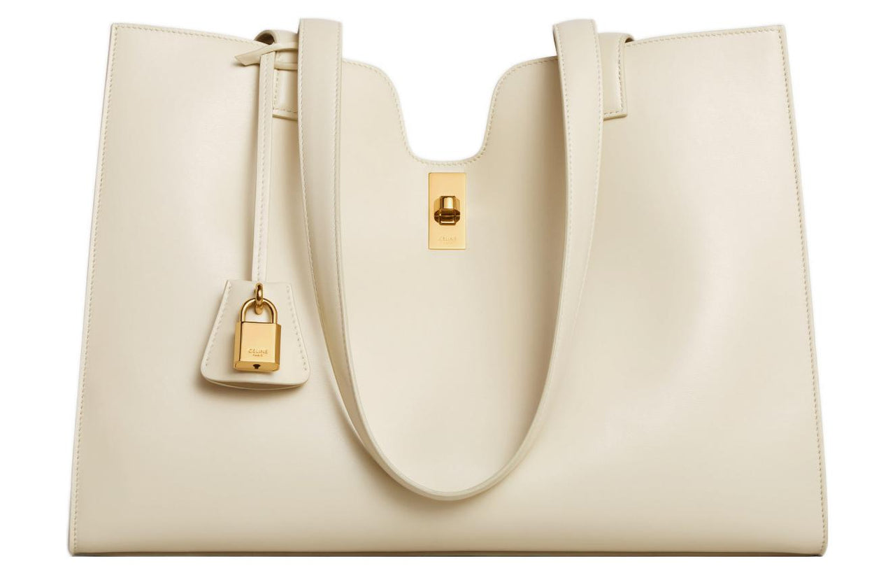CELINE Cabas Smooth Calf Leather Tote Bag Shopping Bag Shoulder Bag Handbag Regular Women's Beige