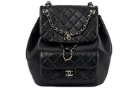 CHANEL Duma Cow Leather Backpack Large Size Women's Black