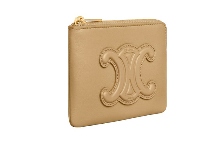 CELINE Cow Leather Coin Purse Card Holder Clutch Wallet Women's Olive