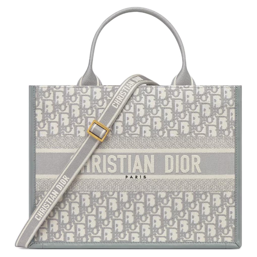 DIOR Calfskin Tote Bag Shopping Bag Shoulder Bag Crossbody Bag Handbag Medium Size Women's Gray