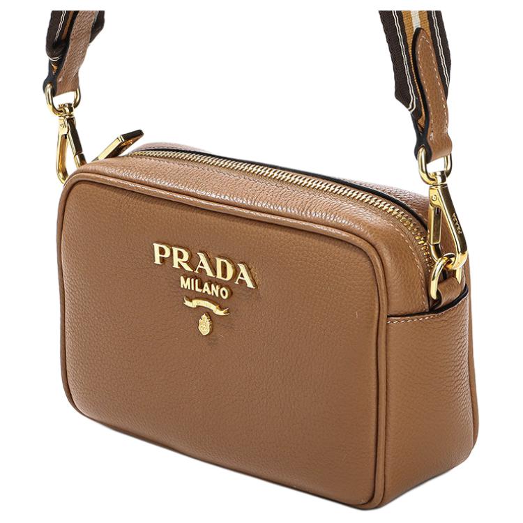 PRADA Cow Leather Shoulder Bag Women's Beige Yellow