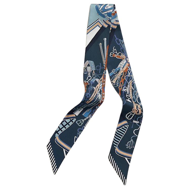 HERMES Mulberry Silk Scarves Women's Marine Blue