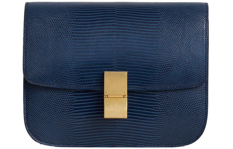 CELINE Classic Bo Lizard Skin Tofu Cube Bag Shoulder Bag Crossbody Bag Women's Dark Blue