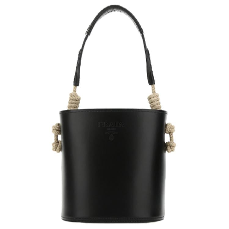 PRADA Cow Leather Bucket Bags Handbags Unisex Black