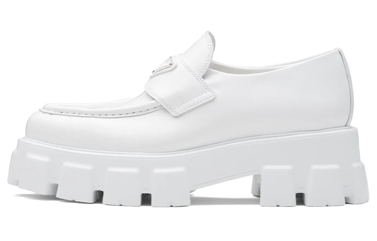 PRADA Brushed Leather Pointy Monolith Loafers 'White' Women's