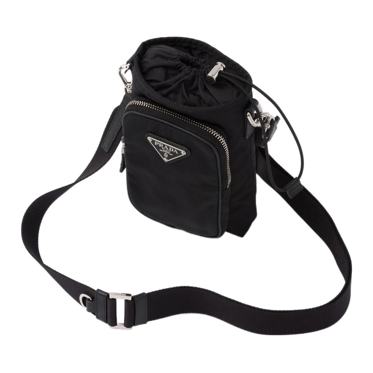PRADA Nylon Fabric One Shoulder Crossbody Cell Phone Pouch Men's Black