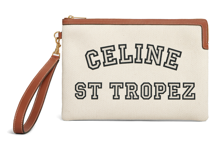 CELINE Fabric And Cow Leather Clutch Small Size Women's Natural Color/Tan
