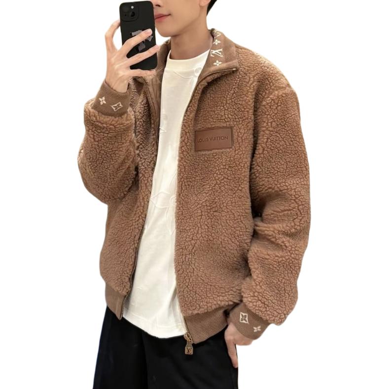 LOUIS VUITTON 1AGLXN Leather Patch Fleece Blouson