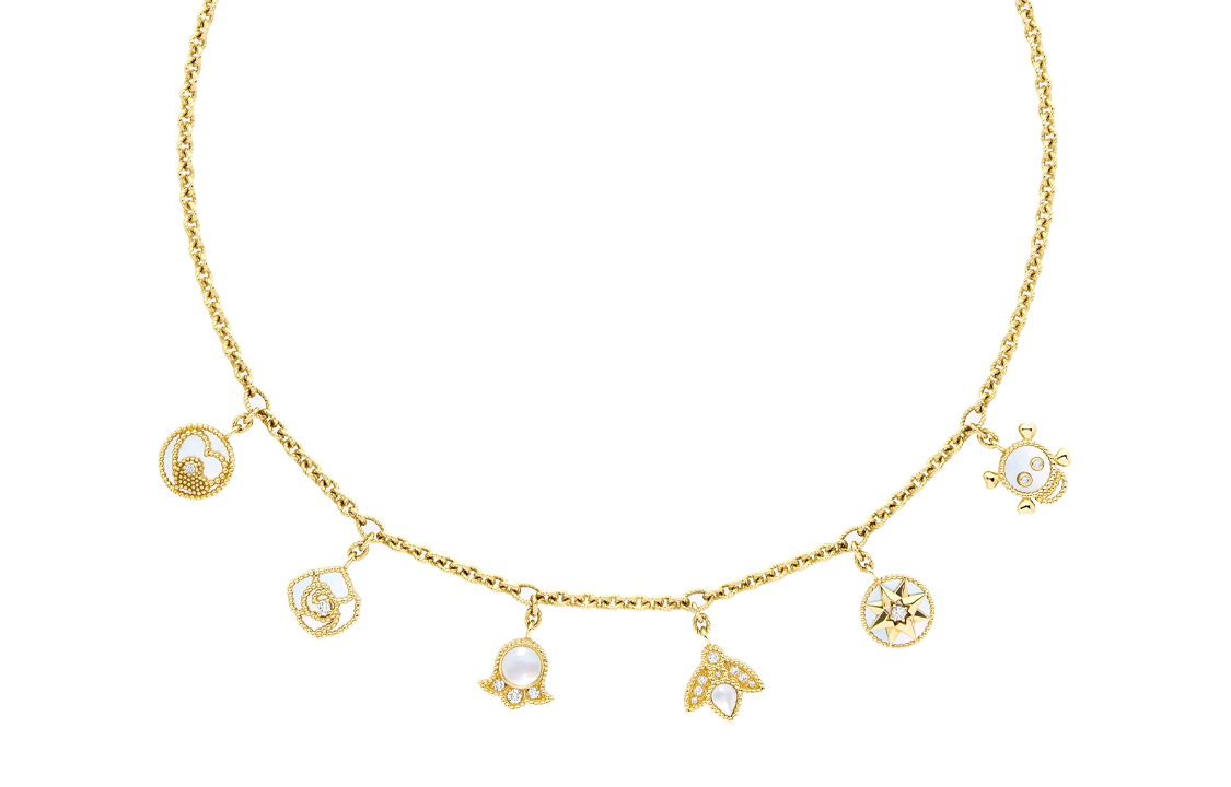 DIOR 18K Gold Mother Of Pearl Diamond Necklaces Unisex Gold