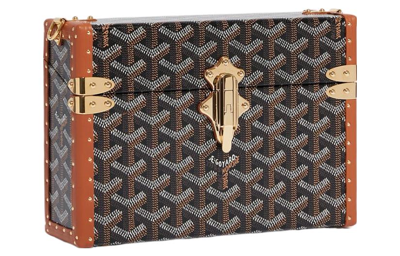 GOYARD Cassette Canvas With Leather Trim TRUNK Hard Case With Crossbody Bag Unisex Black/Tan